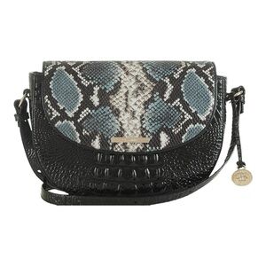 Authentic Brahmin Ella Black Tybalt Snakeskin Leather Shoulder Crossbody Bag